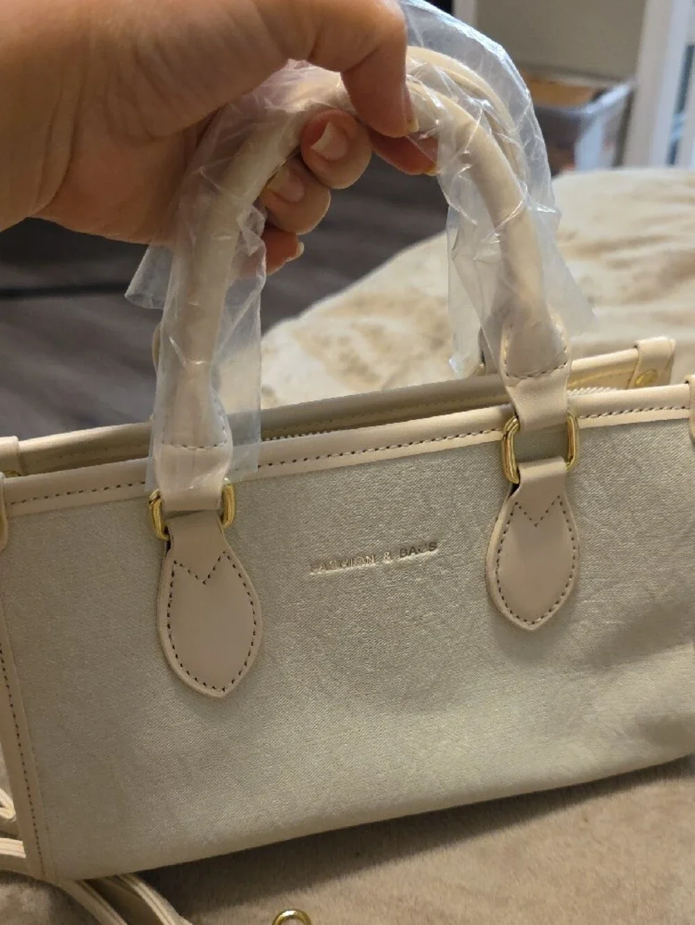 Cream Women’s Satchel with Detachable Strap